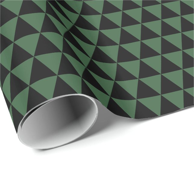 Black and Hunter Green Triangles Wrapping Paper (Roll Corner)