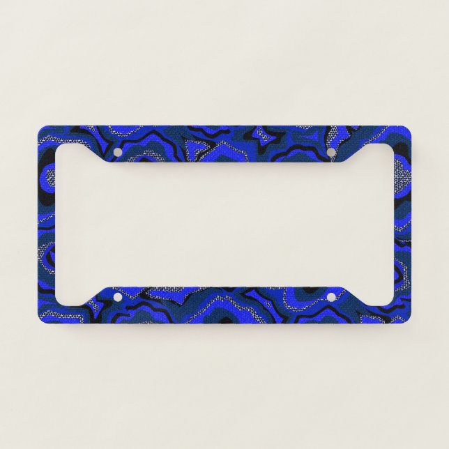 Black and indigo blue abstract pattern. license plate frame (Front)