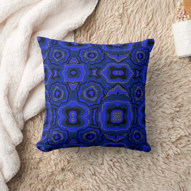 Black and indigo blue abstract pattern. throw pillow (Blanket)