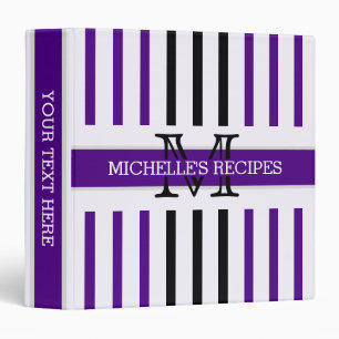 Black and Indigo Stripes Modern Monogram 3 Ring Binder