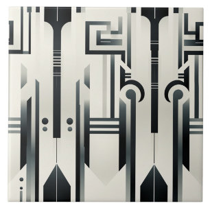 Black and Ivory Art Deco Columns and Keys Ceramic Tile