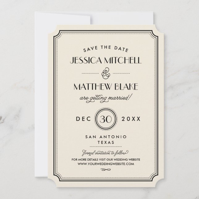 Black and Ivory Art Deco Monogram Save the Date (Front)