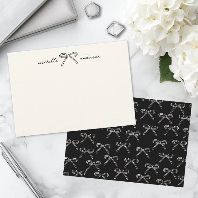 Black And Ivory Bows Personal Stationery Note Card (Black And Ivory Bows Personal Stationery Note Card )