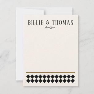 Black and Ivory Checkerboard Art Deco Wedding Thank You Card