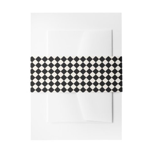 Black and Ivory Checkerboard Pattern Art Deco Jazz Invitation Belly Band