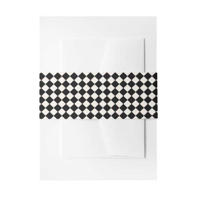 Black and Ivory Checkerboard Pattern Art Deco Jazz Invitation Belly Band (Front Example)