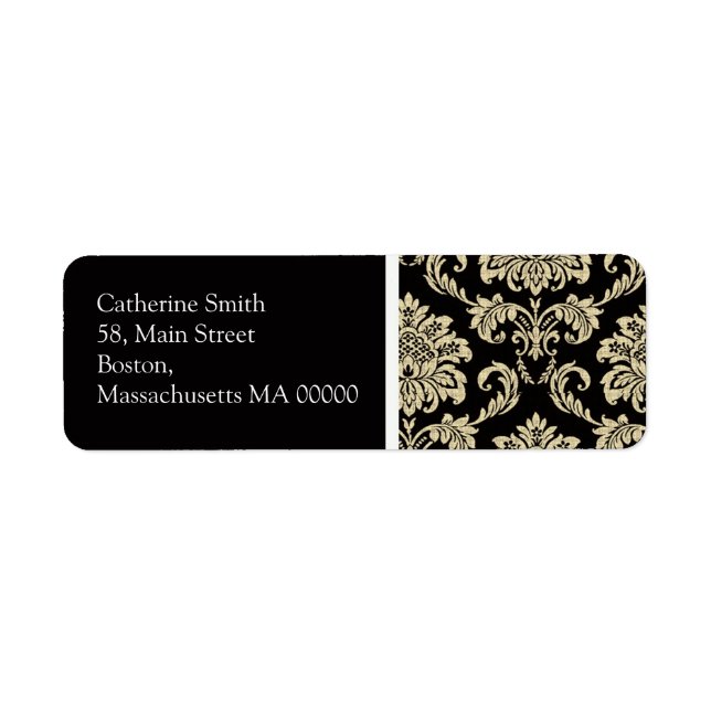 Black and Ivory Damask Address Labels (Front)