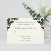 Black and Ivory Damask RSVP Card (Standing Front)