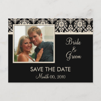 Black and Ivory Damask Save the Date Postcards