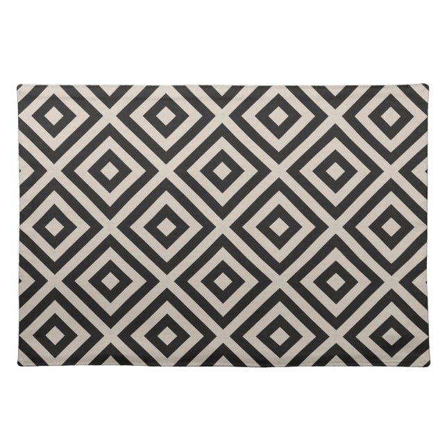 Black and Ivory Diamond Pattern Woven Cotton Placemat (Front)