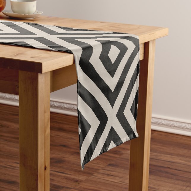 Black and Ivory Diamond X | Modern Farmhouse Short Table Runner (In Situ)
