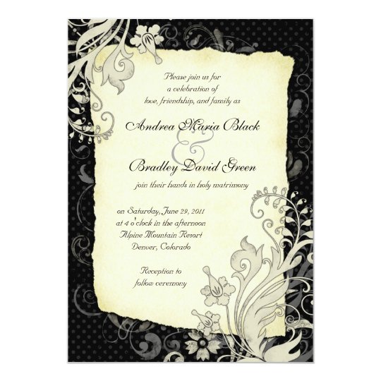 Black and Ivory Floral Wedding Invitation