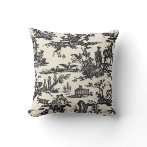 Black and Ivory French Toile Pattern Throw Pillow