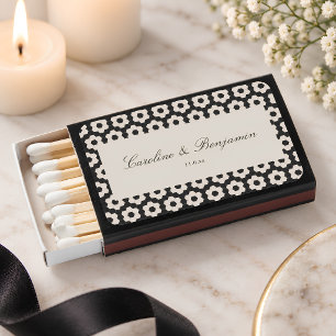 Black and Ivory Geometric Hexagon Wedding Favor Matchboxes