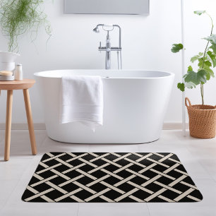 Black and Ivory Lattice Modern Farmhouse Bath Mat