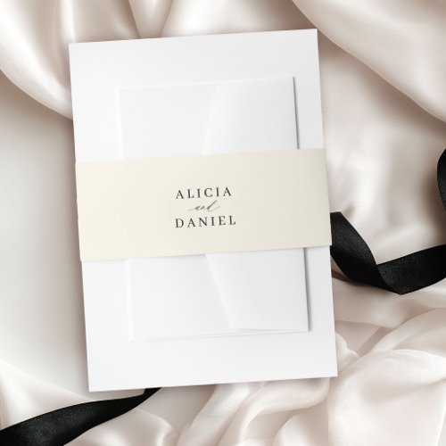 Black and ivory minimalist elegant wedding invitation belly band