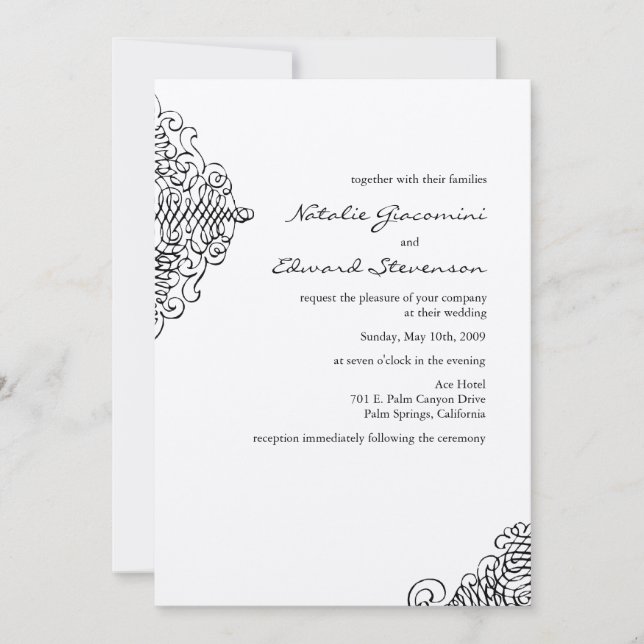 Black and Ivory Ornamental Invitations (Front)
