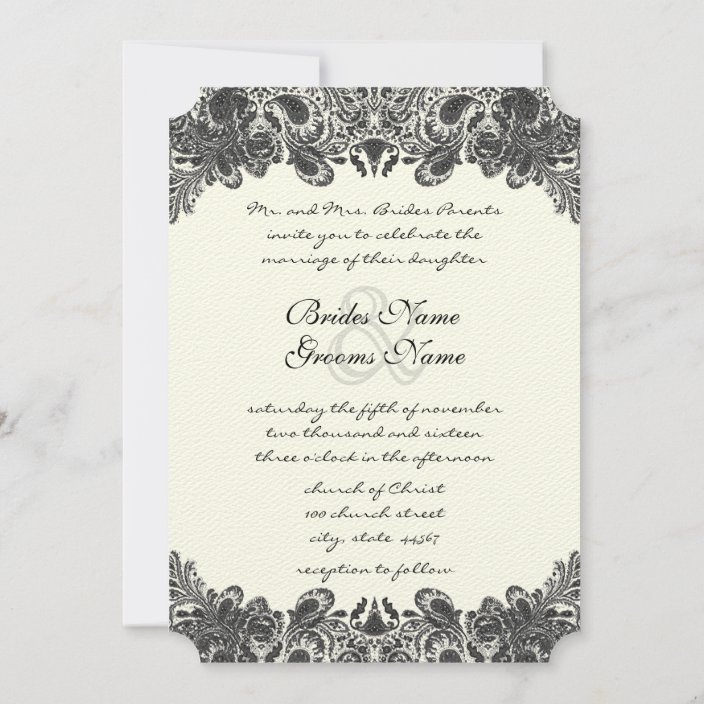 Black and Ivory Paisley Wedding Invitations | Zazzle.com