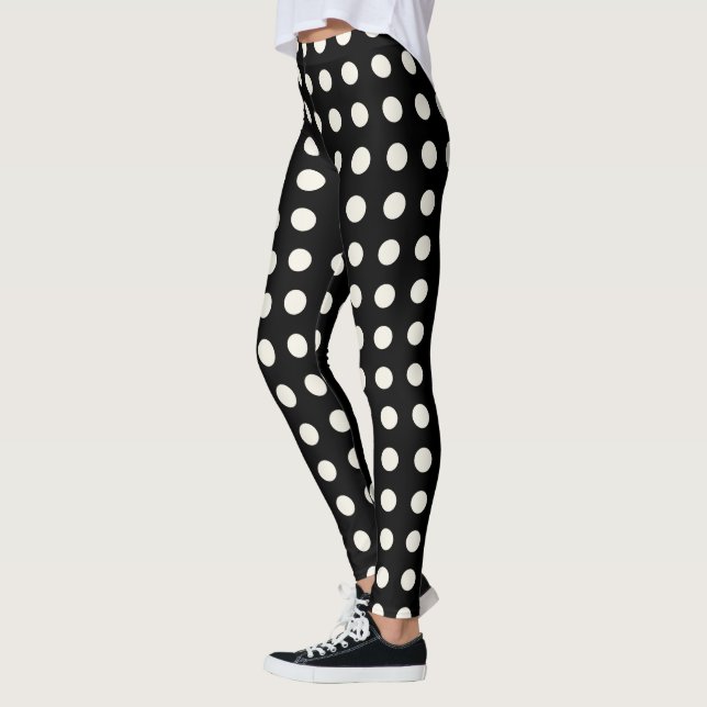 Black and Ivory Polka Dots Leggings (Left)