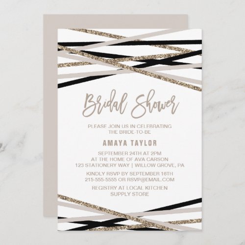 Black and Ivory Streamers Bridal Shower Invitation