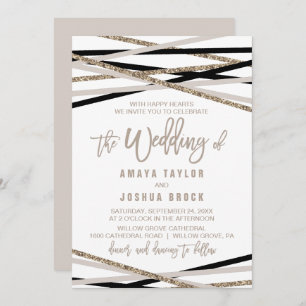 Black and Ivory Streamers The Wedding Of Invitation