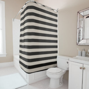 Black and Ivory Stripes Farmhouse Bathroom Decor Shower Curtain