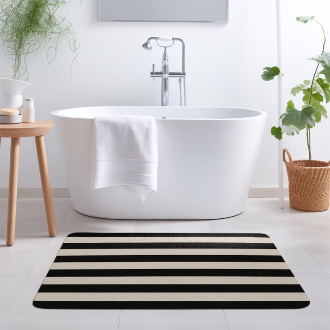 Black and Ivory Stripes | Modern Farmhouse Bath Mat (Creator Uploaded)
