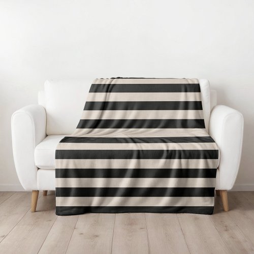 Black and Ivory Stripes  Modern Farmhouse Large Fleece Blanket