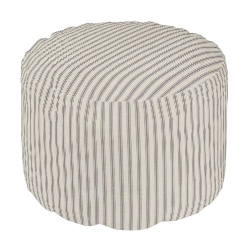 Black and Ivory Ticking Stripes  Farmhouse Decor Pouf