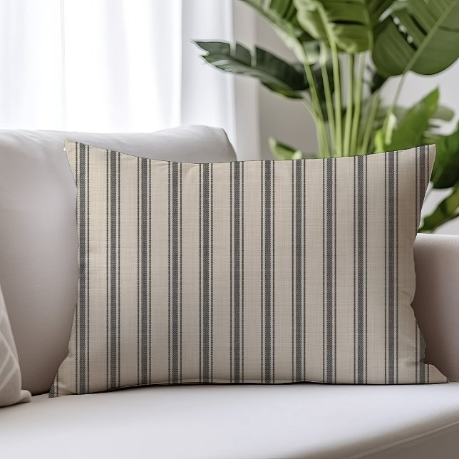 Black and Ivory Ticking Stripes Farmhouse Lumbar Pillow (Creator Uploaded)