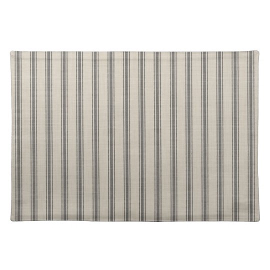 Black and Ivory Ticking Stripes Modern Farmhouse Cloth Placemat