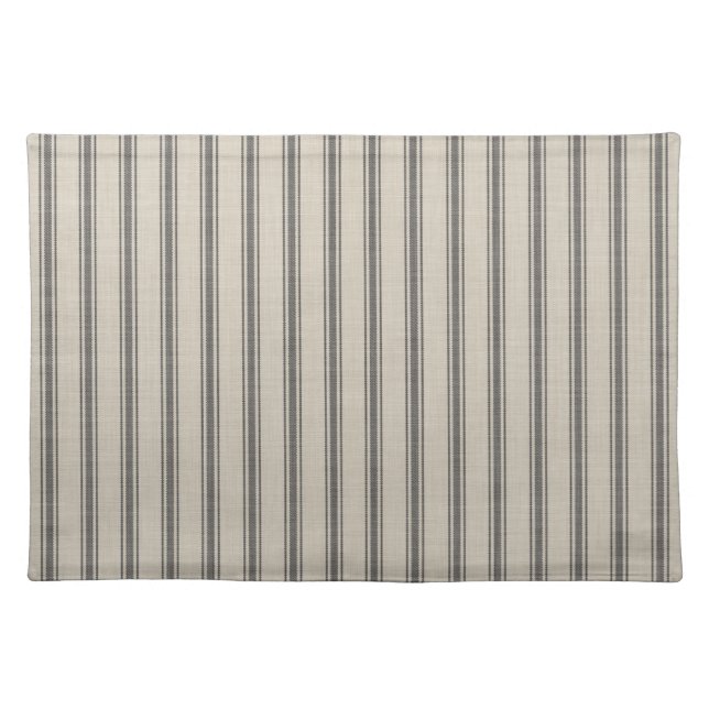 Black and Ivory Ticking Stripes | Modern Farmhouse Cloth Placemat (Front)