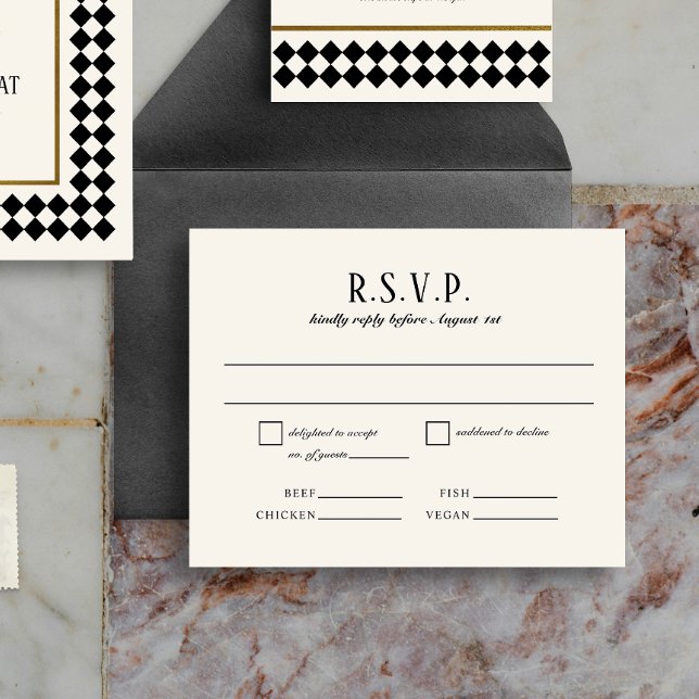 Black and Ivory Warm Minimalism Wedding RSVP Card (Creator Uploaded)