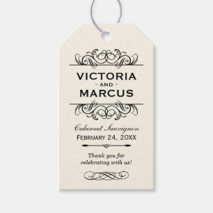 Black and Ivory Wedding Wine Bottle Monogram Gift Tags