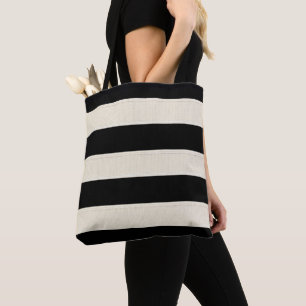 Black and Ivory White Stripes Tote Bag