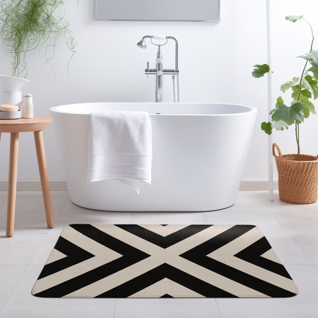 Black and Ivory X Chevron | Modern Farmhouse Bath Mat (Creator Uploaded)