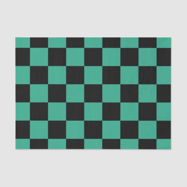 Black and Jungle Green Checkered Pattern Tissue Paper (Front)