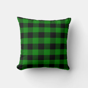 Black and Kelly Green Buffalo Plaid Pattern Throw Pillow