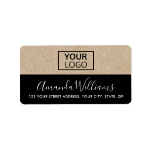 Black and Kraft look logo feminine return address Label