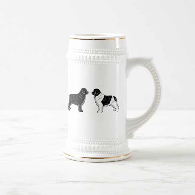 Black and Landseer Newfoundland Dogs Beer Stein (Right)