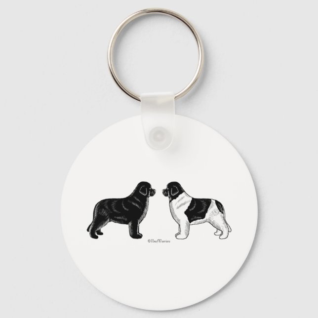 Black and Landseer Newfoundland Dogs Keychain (Front)