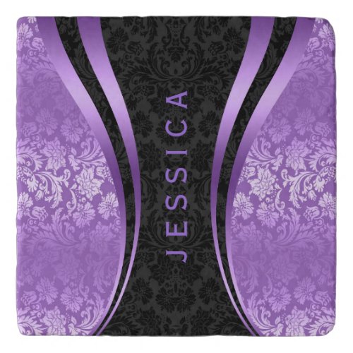 Black And Lavender Floral Damasks Trivet