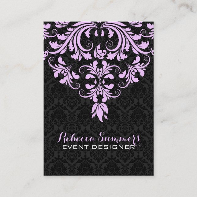Black And Lavender Floral Lace Business Card (Front)