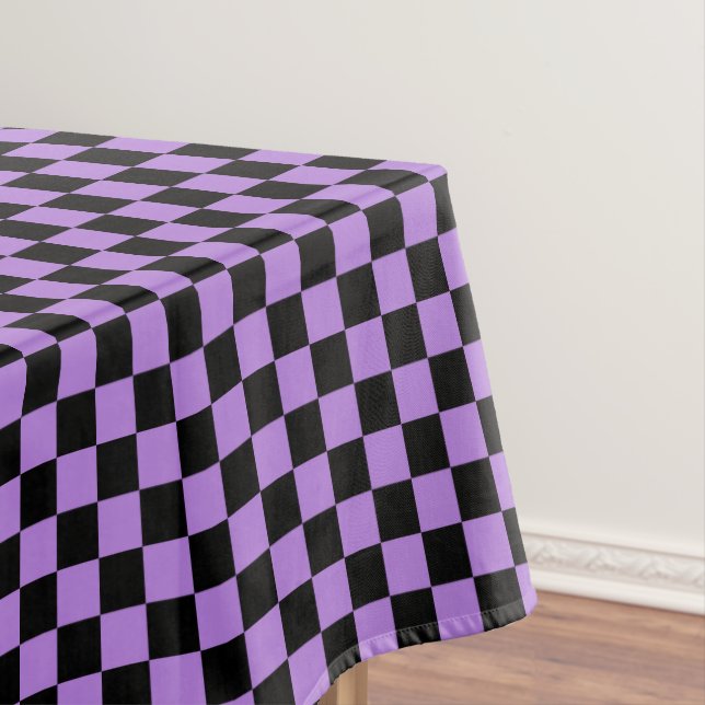 Black and Lavender Purple Checkered Tablecloth (In Situ)