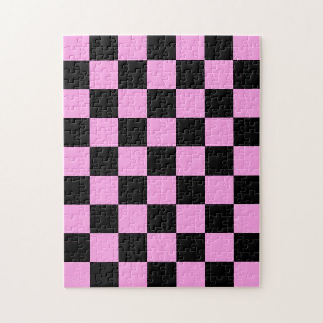 Black and Lavender Rose Checkered Pattern Jigsaw Puzzle (Vertical)