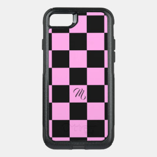 Black and Lavender Rose Checkered Pattern OtterBox Commuter iPhone SE/8/7 Case