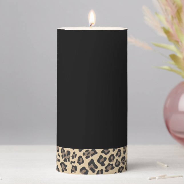 Black and Leopard Animal Print Pillar Candle (In Situ)