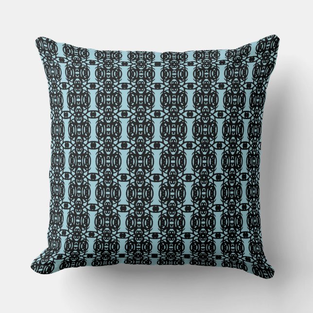 Black and Light Blue Abstract Geometric Shape Throw Pillow (Front)