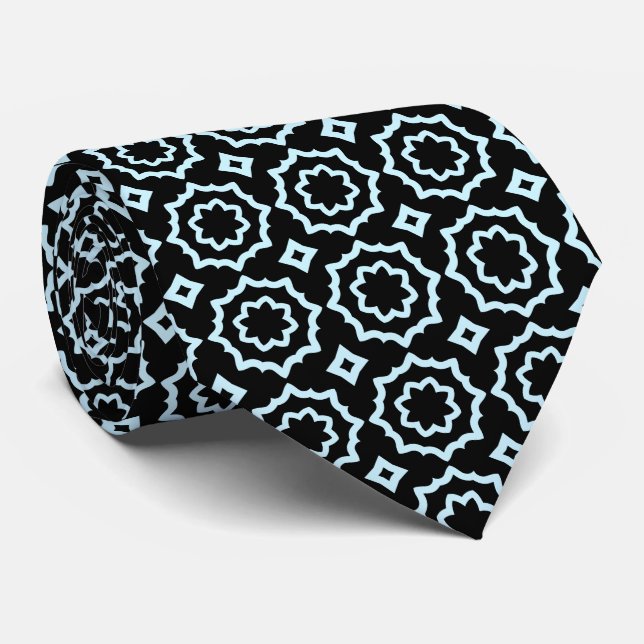 Black and Light Blue Pattern  Neck Tie (Rolled)
