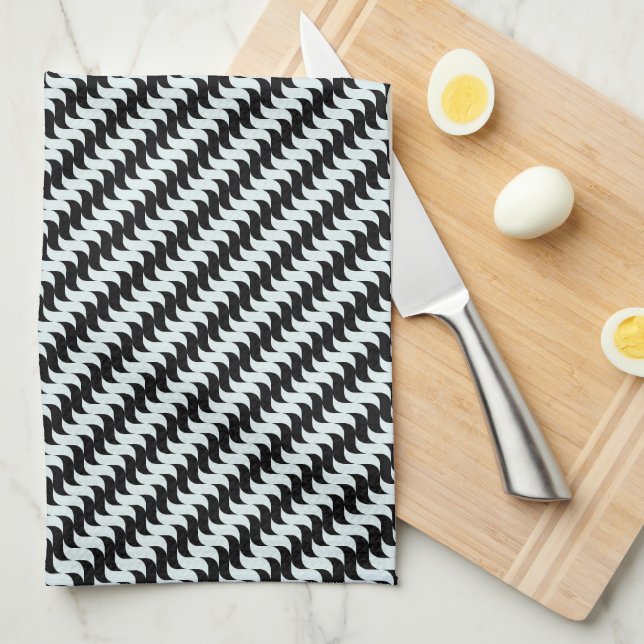 Black and Light Blue Waves Pattern Towel (Quarter Fold)